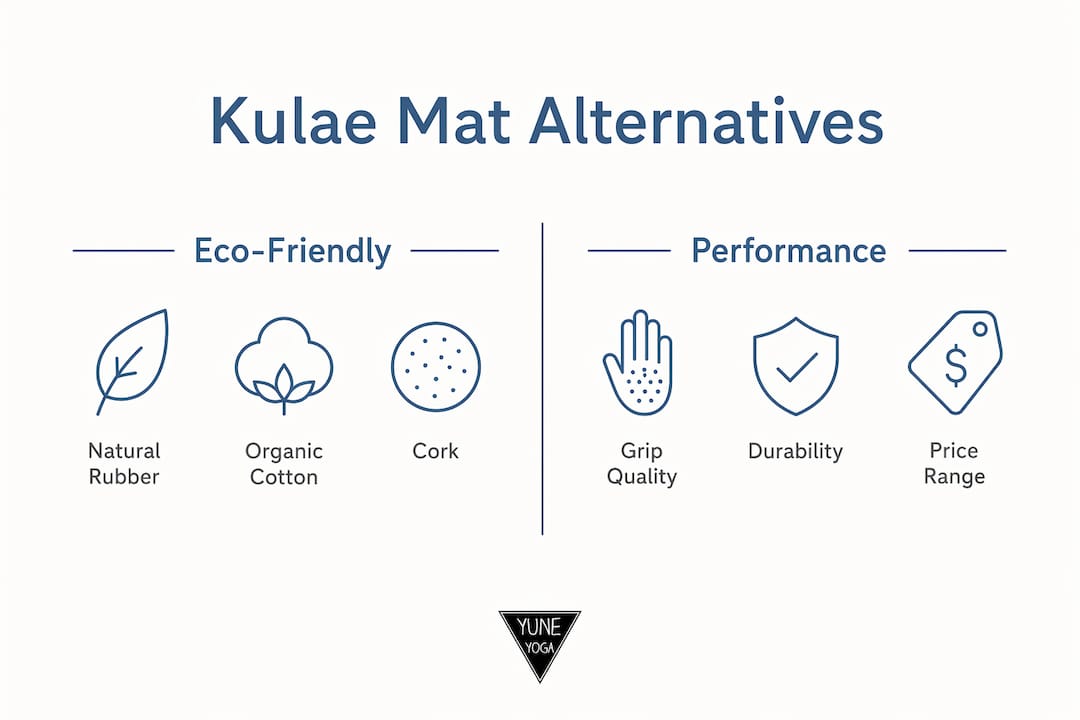 Infographic comparing Kulae yoga mat alternatives by features