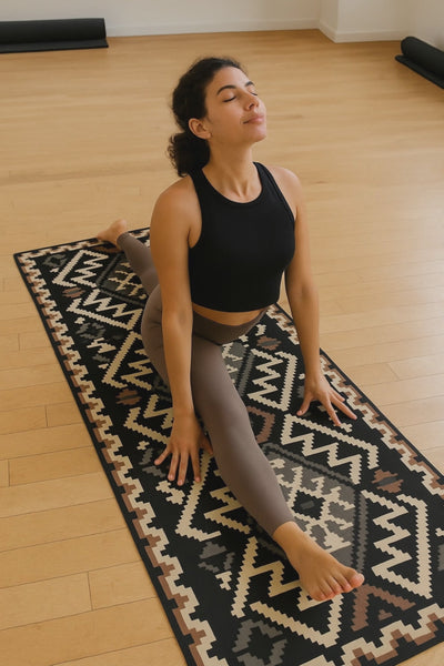 woman doing yoga on a foldable mat