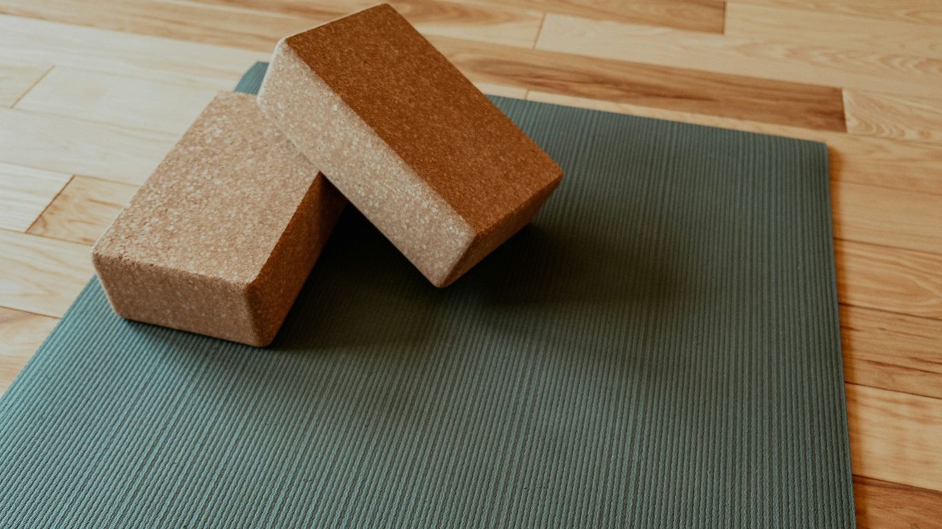 Flat lay of colorful yoga accessories